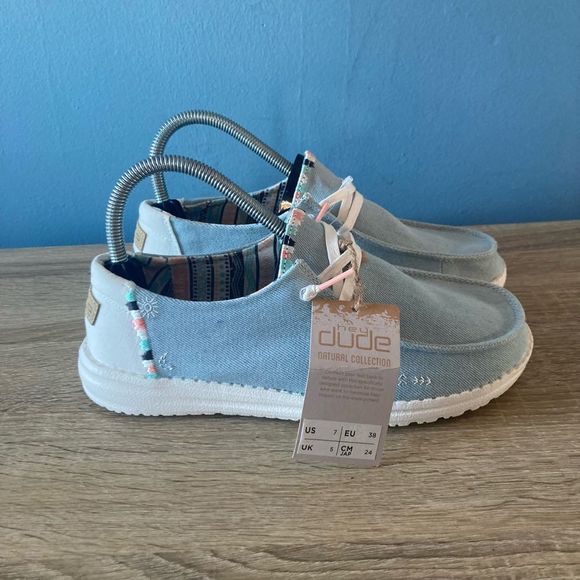 Hey Dude Shoes Nwt Womens Hey Dude Wendy Boho Light Denim Shoe Size 7 Us Natural Collection